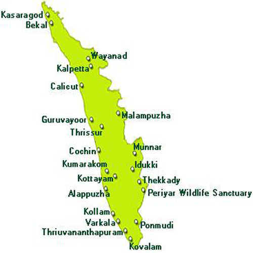 kerala best tourist places map